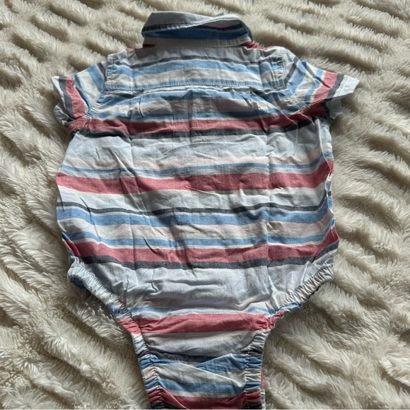 Baby GAP Baby Boy Striped Preppy Bodysuit Collar 4th July Dress Top Sz 18-24m - Picture 4 of 5